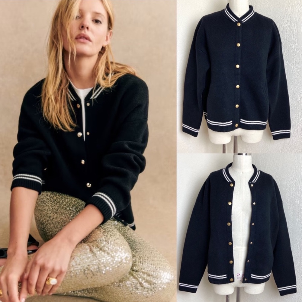 RARE Sézane Romie Wool Knit Baseball Jacket